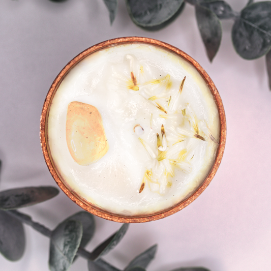 Vela de cera de soya orgánica en oferta con aroma a bergamota con cuarzos naturales